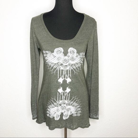 Chaser green white rose guitar graphic open back cutout top size Small - Picture 1 of 12